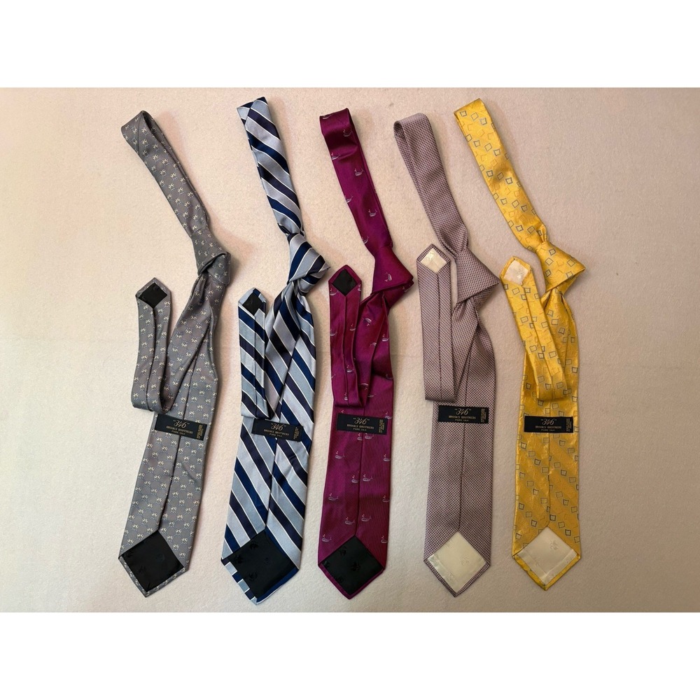 Lot Of 5 Brooks Brothers 346 Pure Silk Vintage Patterned Neck Ties Made In USA